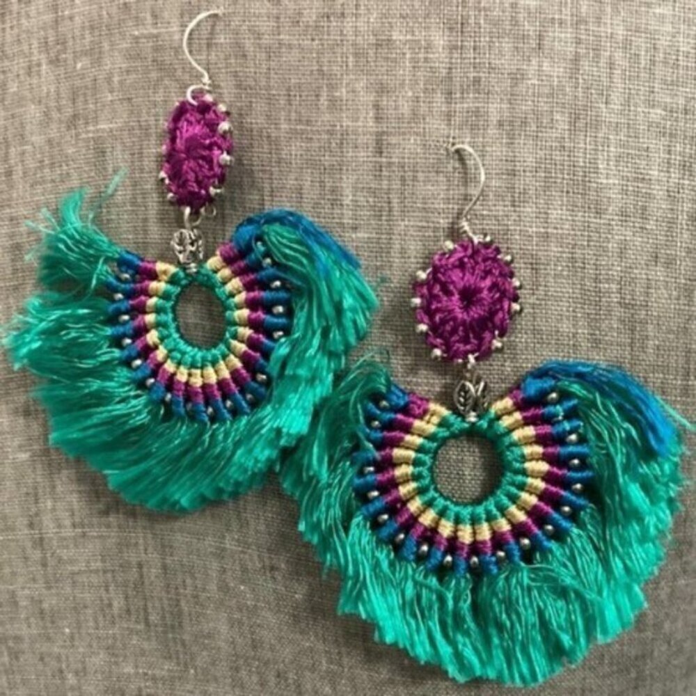 Boho Hoop Fan Colourful Drop Earrings​​​​​